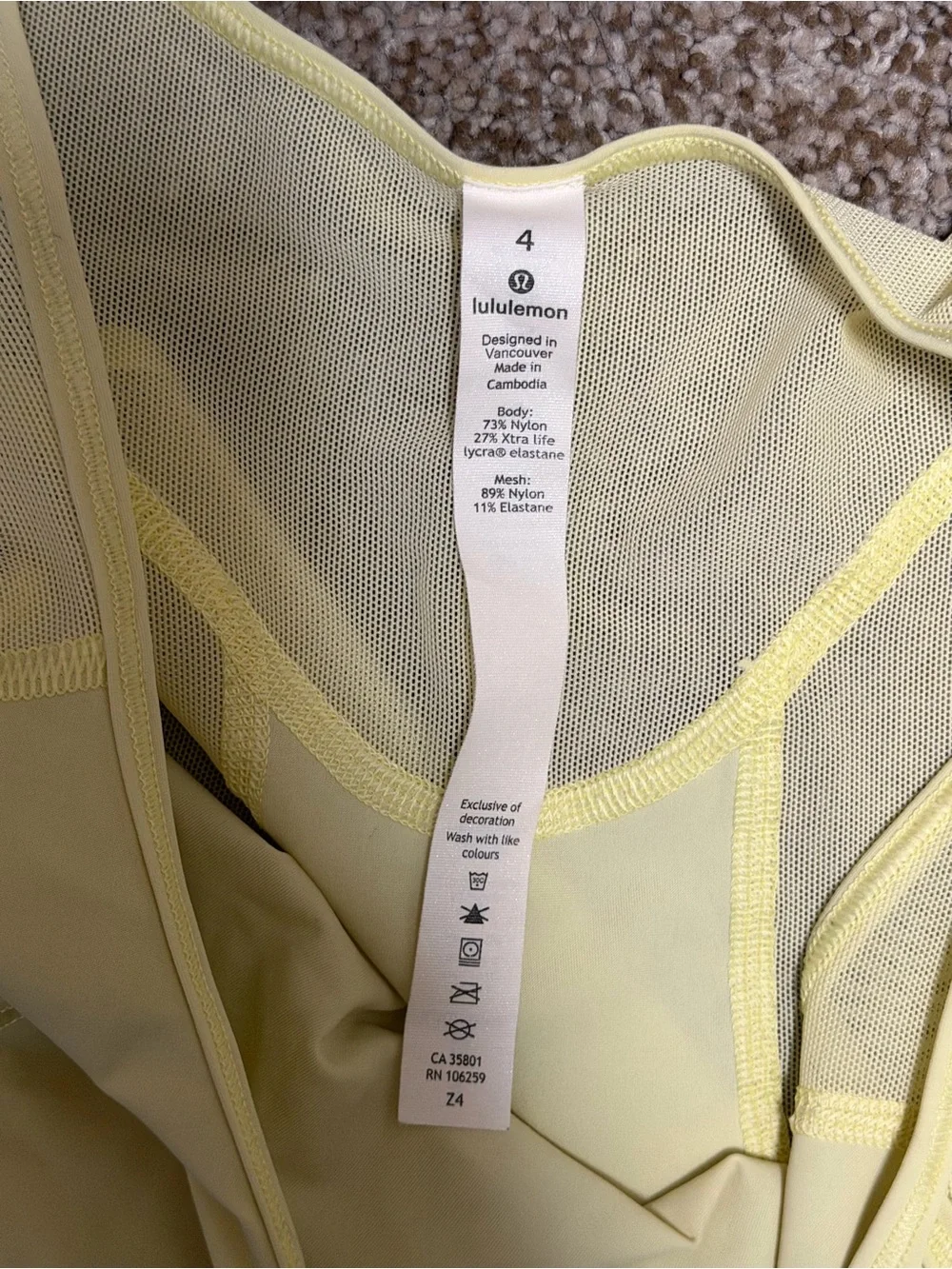 lululemon athletica Light Yellow Athletic Tank Top